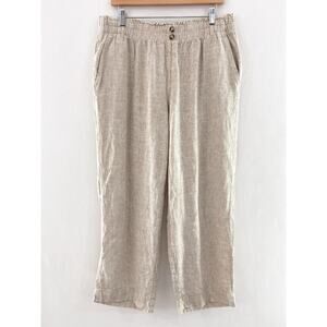 Briggs Women's Linen Blend Wide Leg Crop Pants sz XL Paperbag Waist High Rise